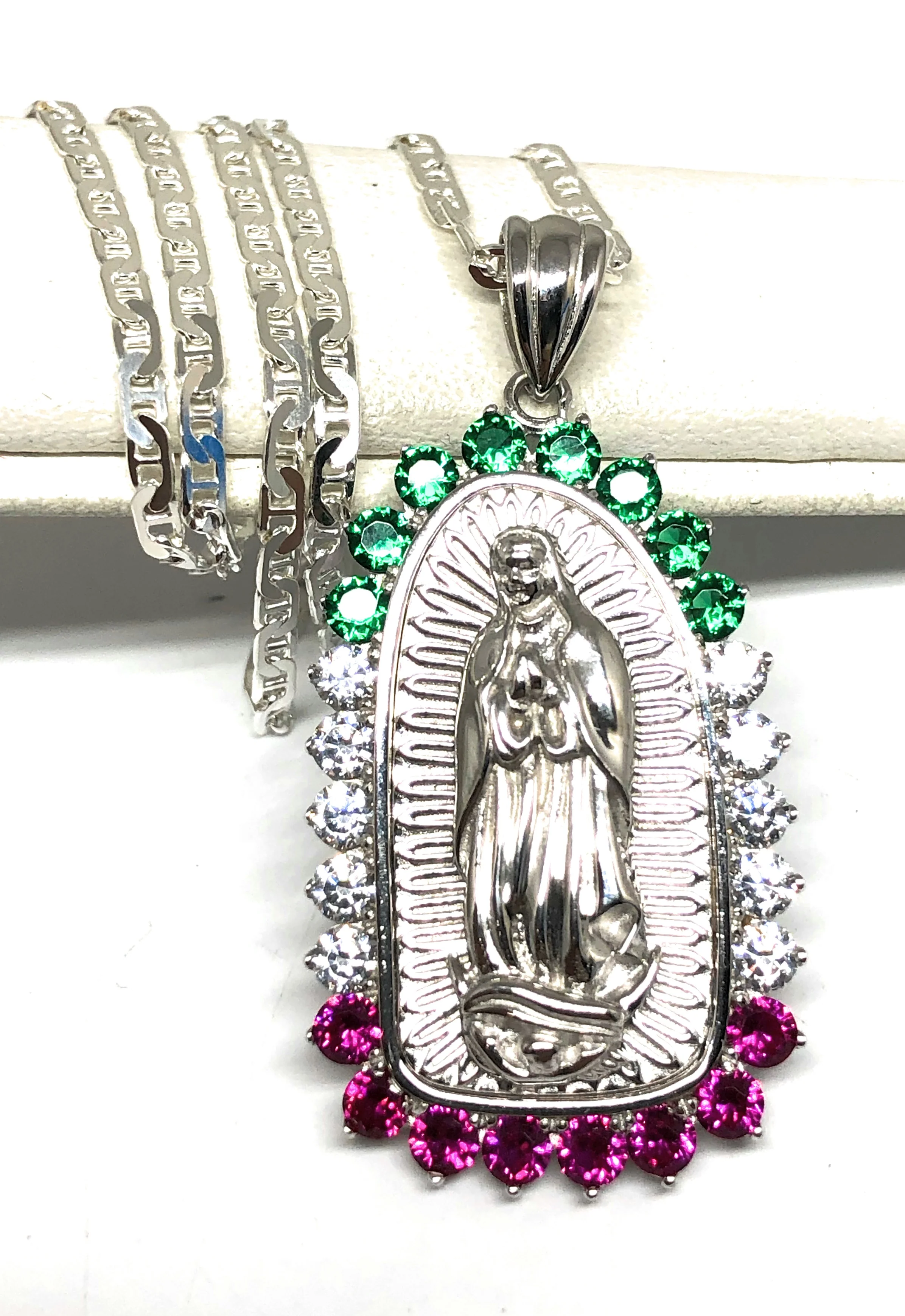 .925 Silver Virrgin Marry Pendant CZ Necklace with Chain Options - Image 4