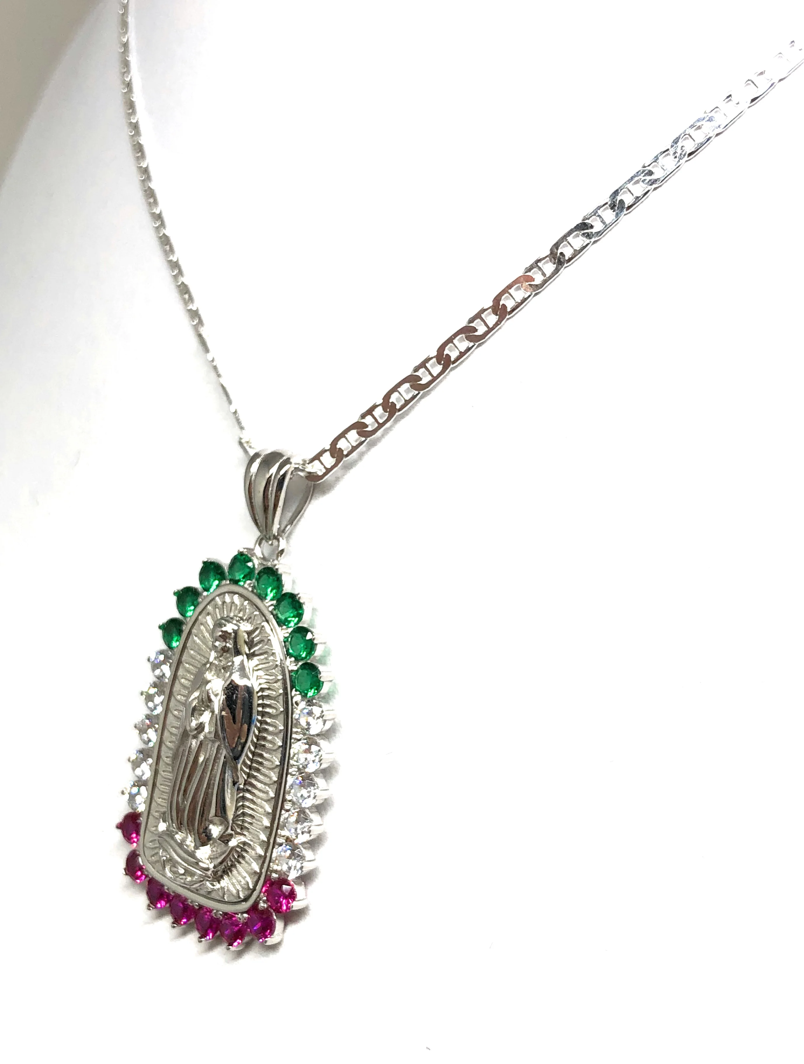 .925 Silver Virrgin Marry Pendant CZ Necklace with Chain Options - Image 5