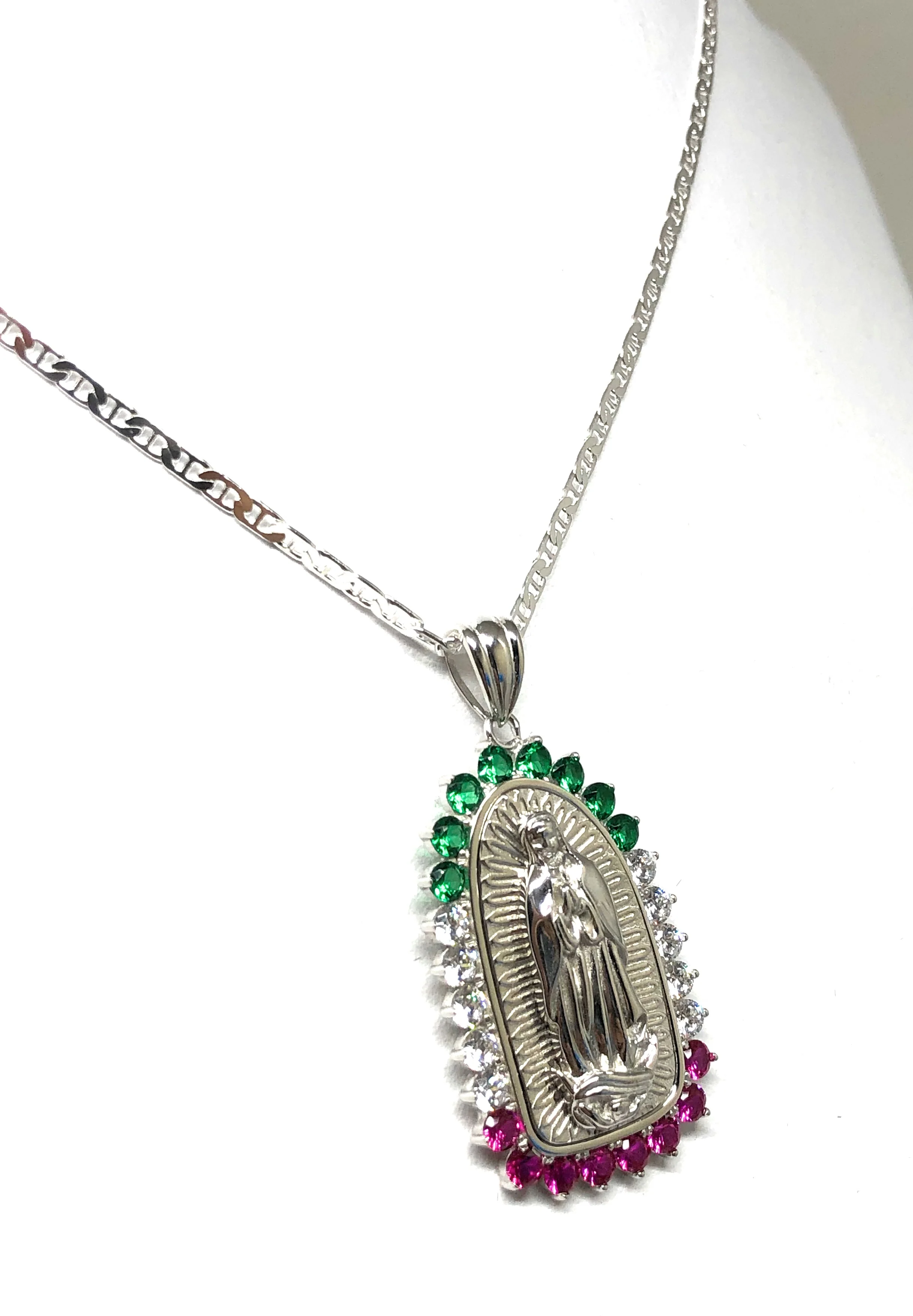 .925 Silver Virrgin Marry Pendant CZ Necklace with Chain Options - Image 7