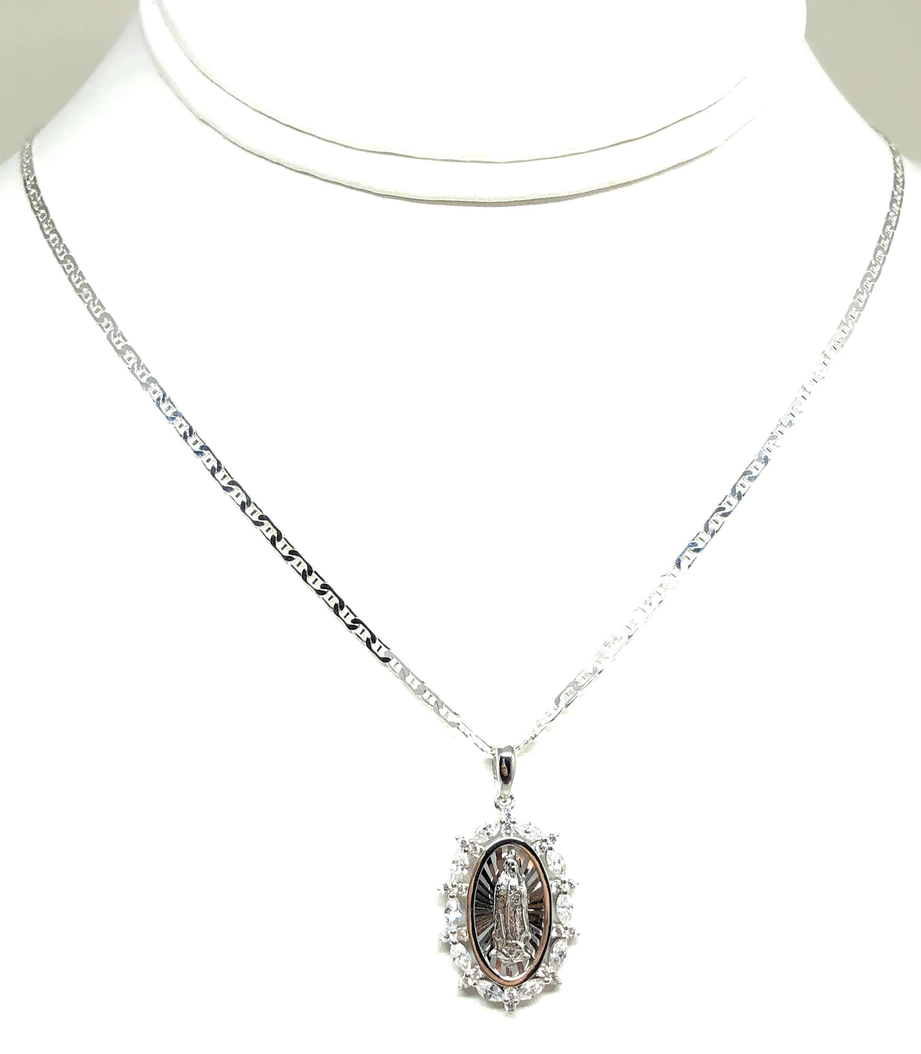 .925 Silver Virrgin Marry Pendant CZ Necklace with Chain Options - Image 4