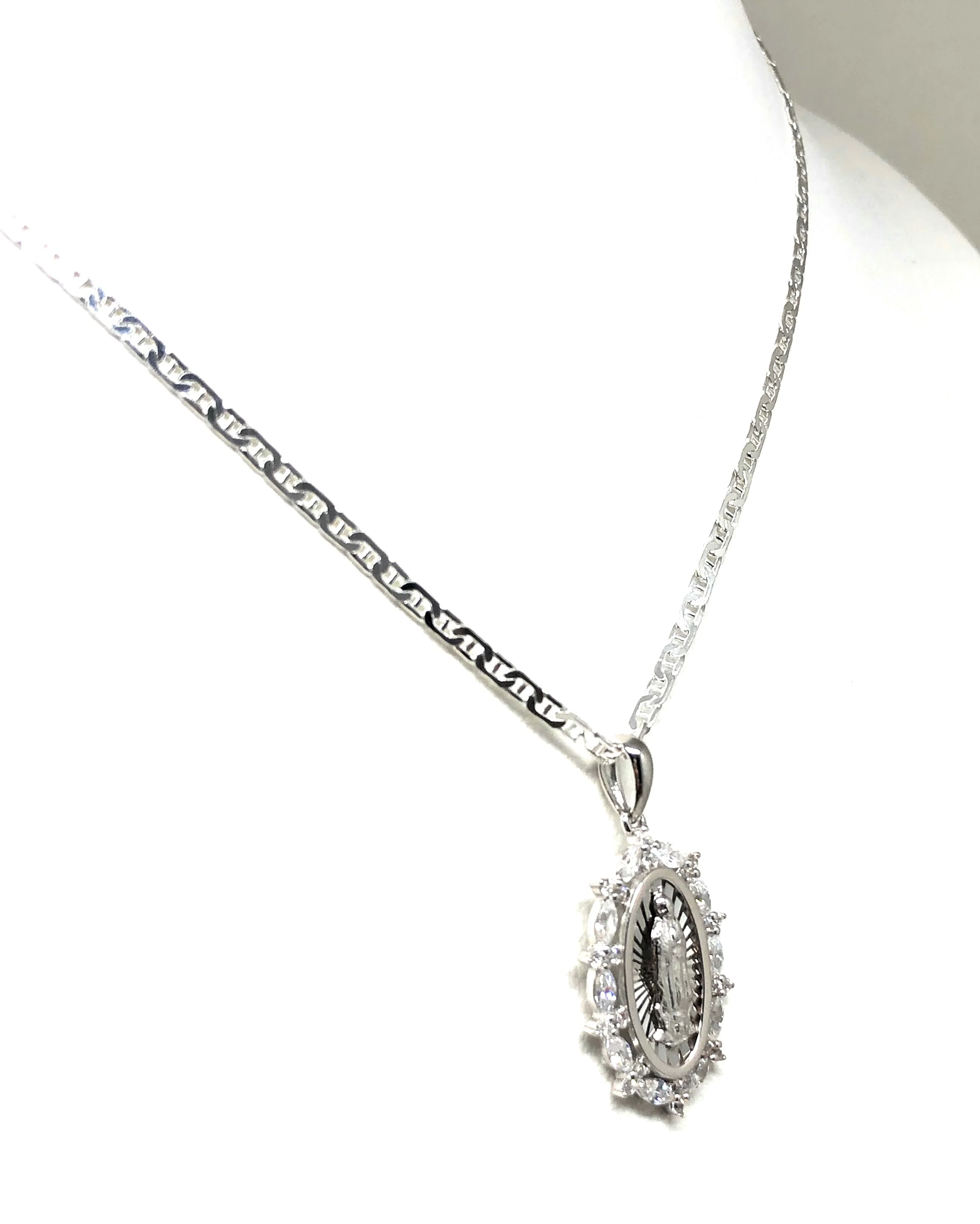.925 Silver Virrgin Marry Pendant CZ Necklace with Chain Options - Image 5