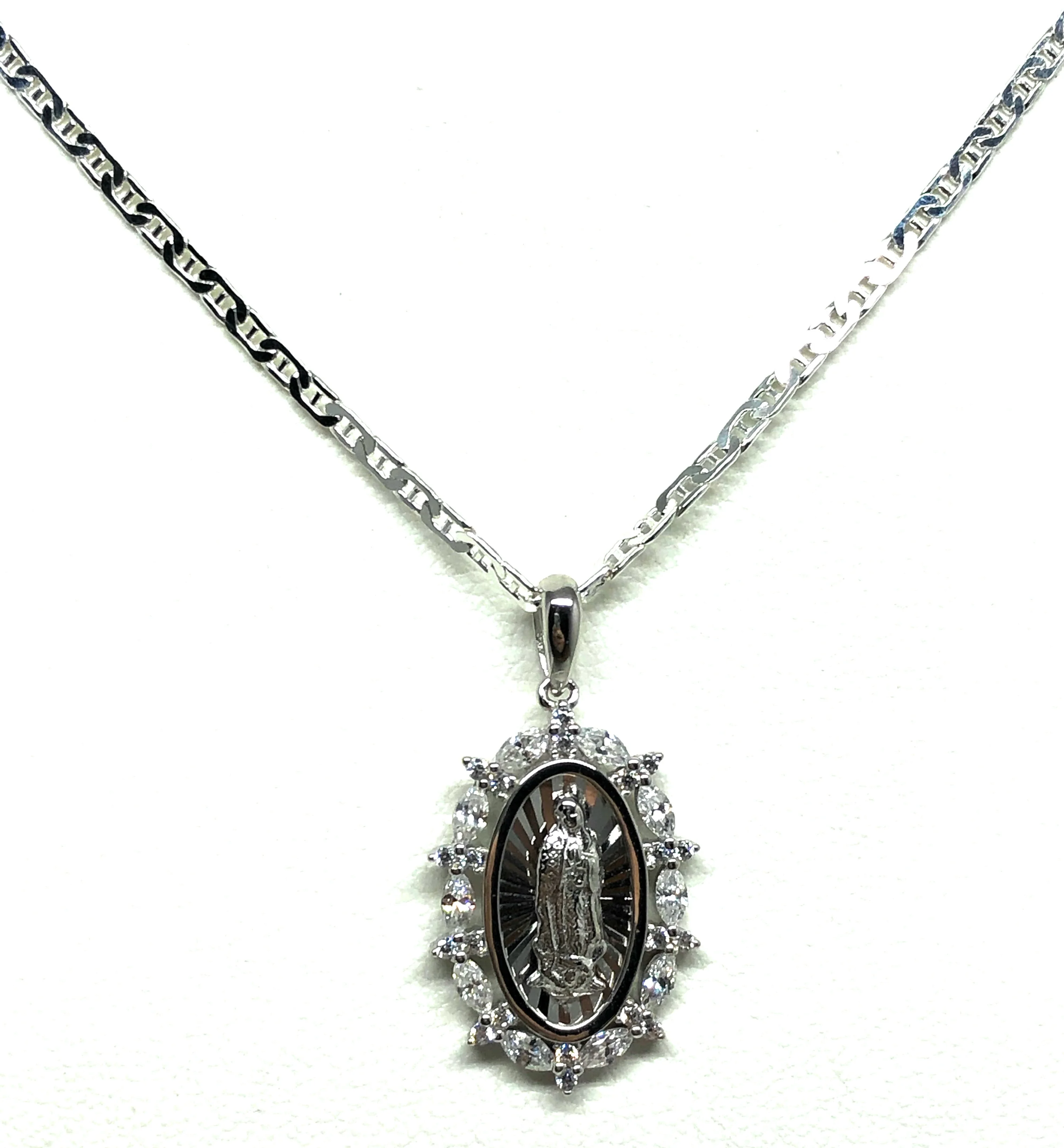 .925 Silver Virrgin Marry Pendant CZ Necklace with Chain Options - Image 6