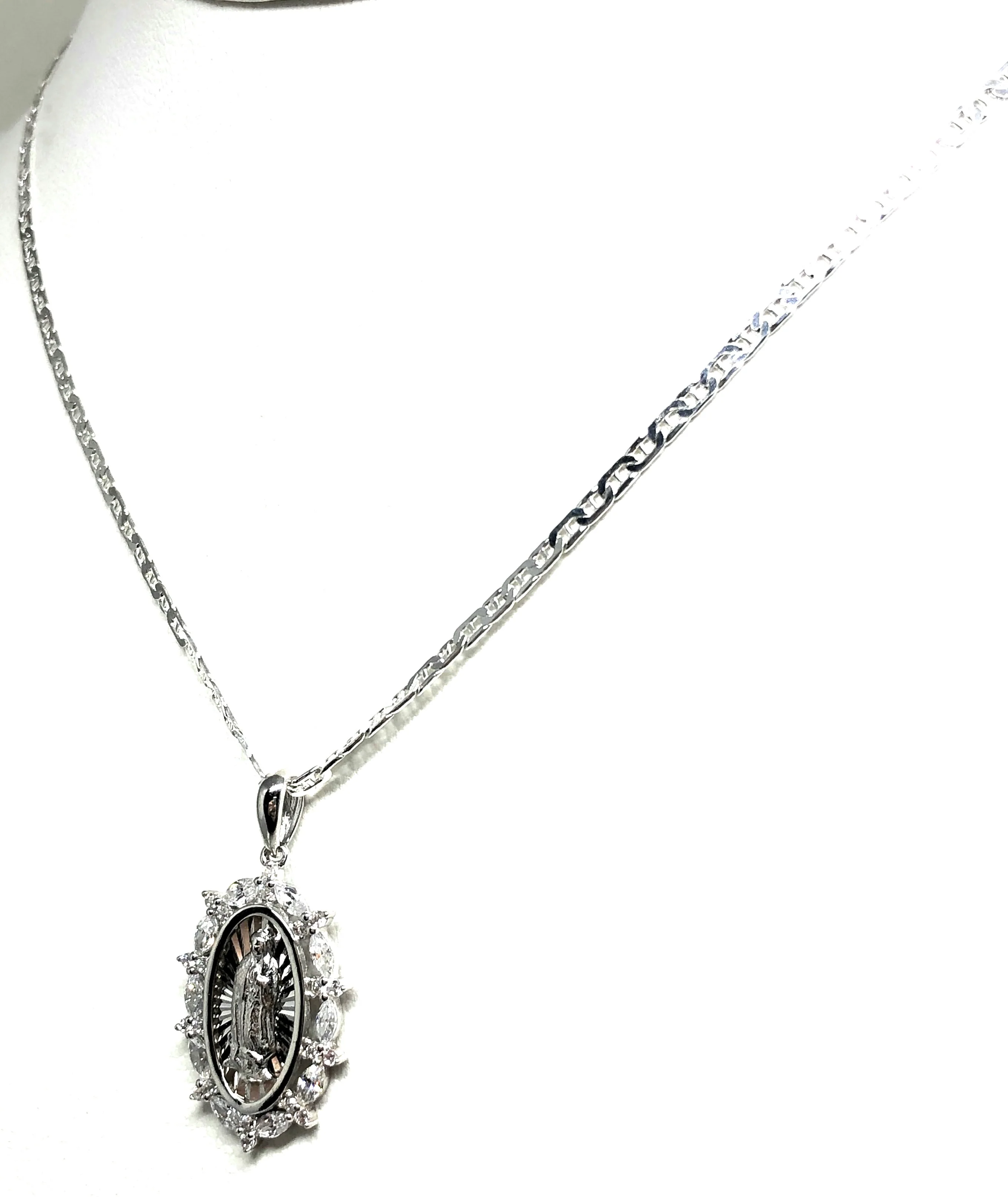 .925 Silver Virrgin Marry Pendant CZ Necklace with Chain Options - Image 7