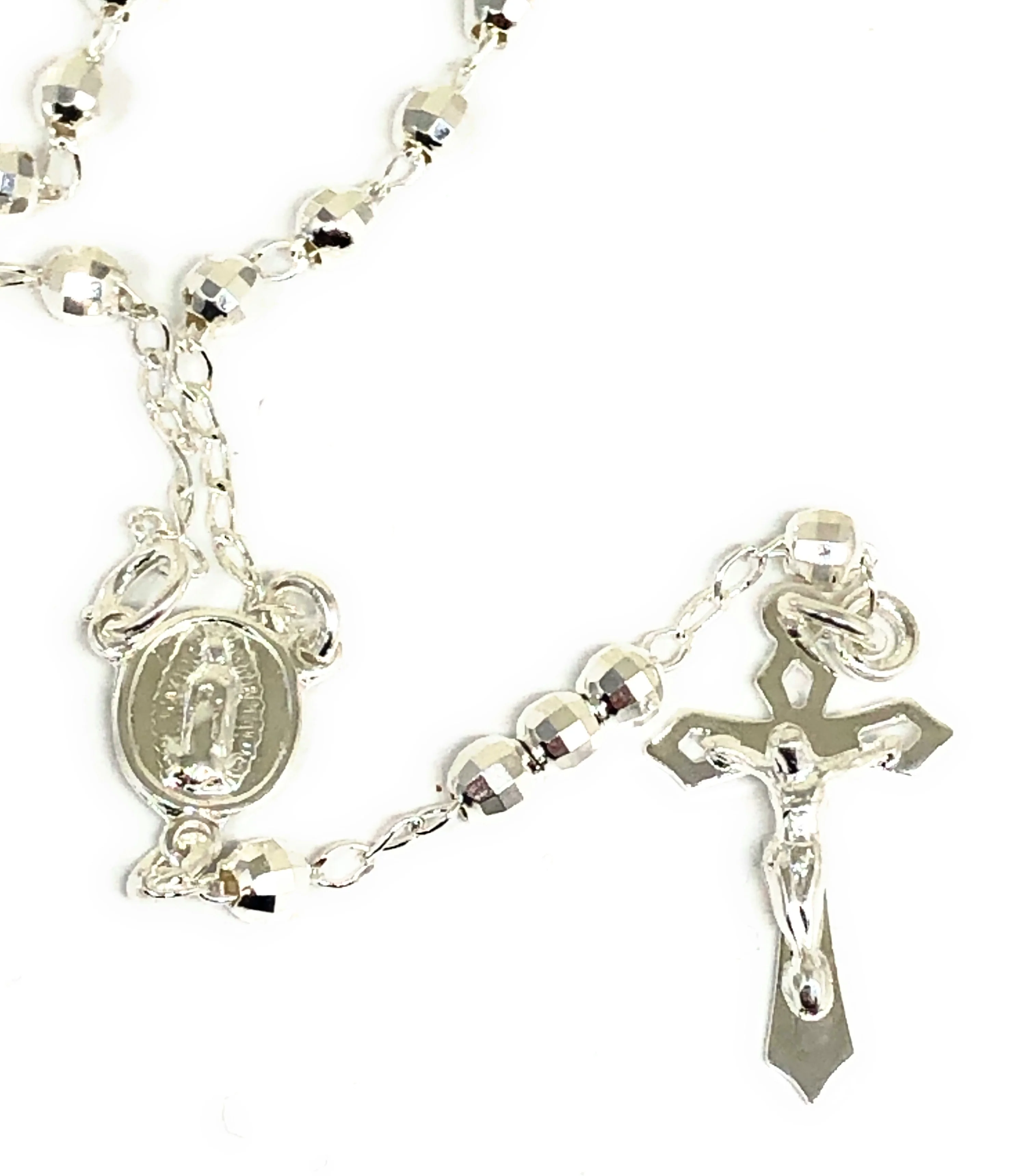.925 Silver Virrgin Marry Rosarry Jesus Crucifix 20,24 inch 4mm Rossario - Image 3