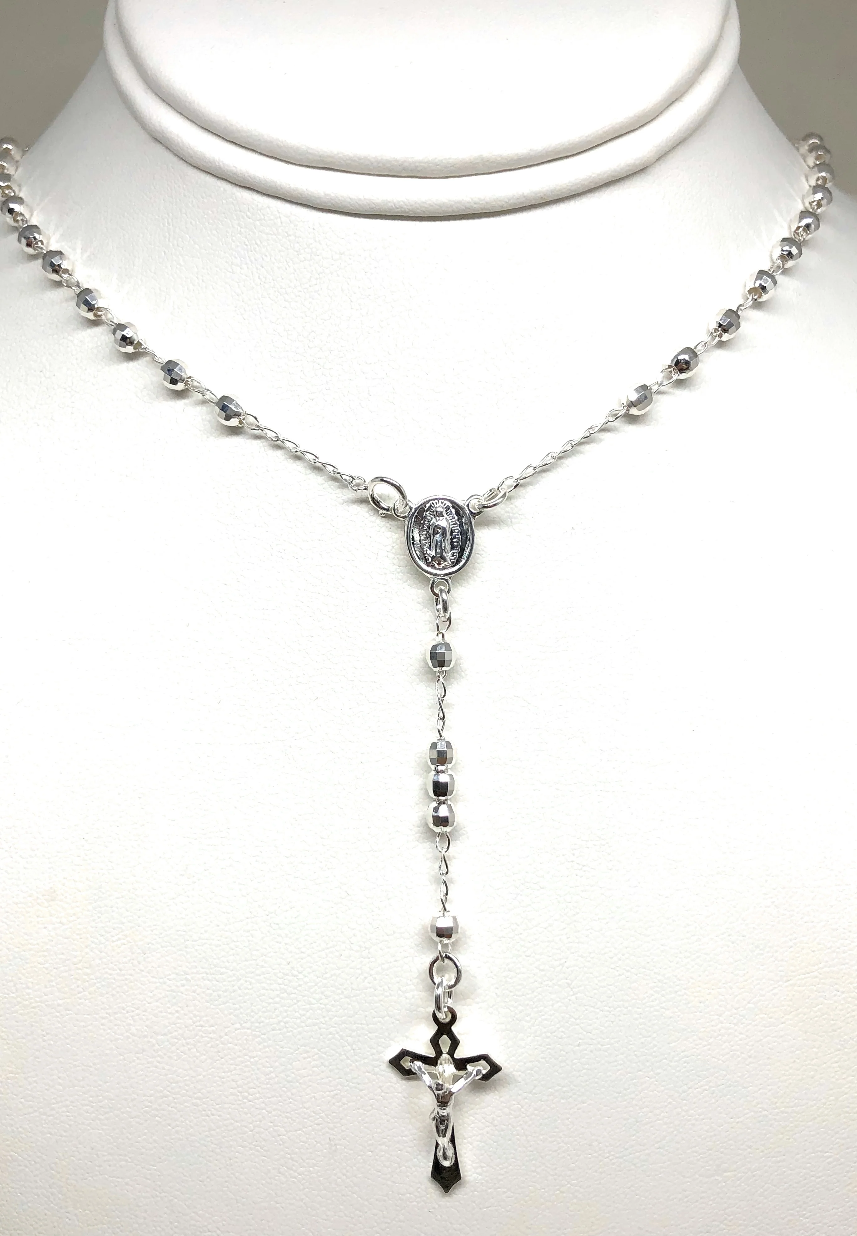 .925 Silver Virrgin Marry Rosarry Jesus Crucifix 20,24 inch 4mm Rossario - Image 4