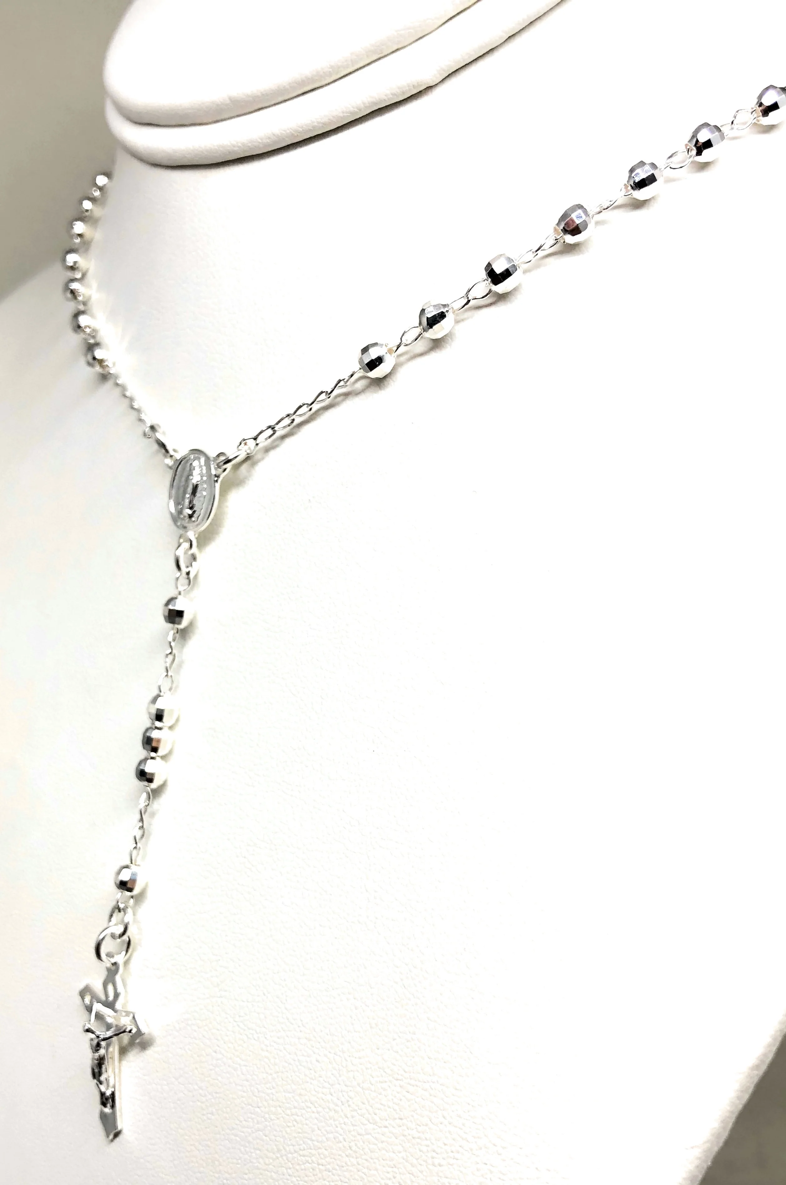 .925 Silver Virrgin Marry Rosarry Jesus Crucifix 20,24 inch 4mm Rossario - Image 5