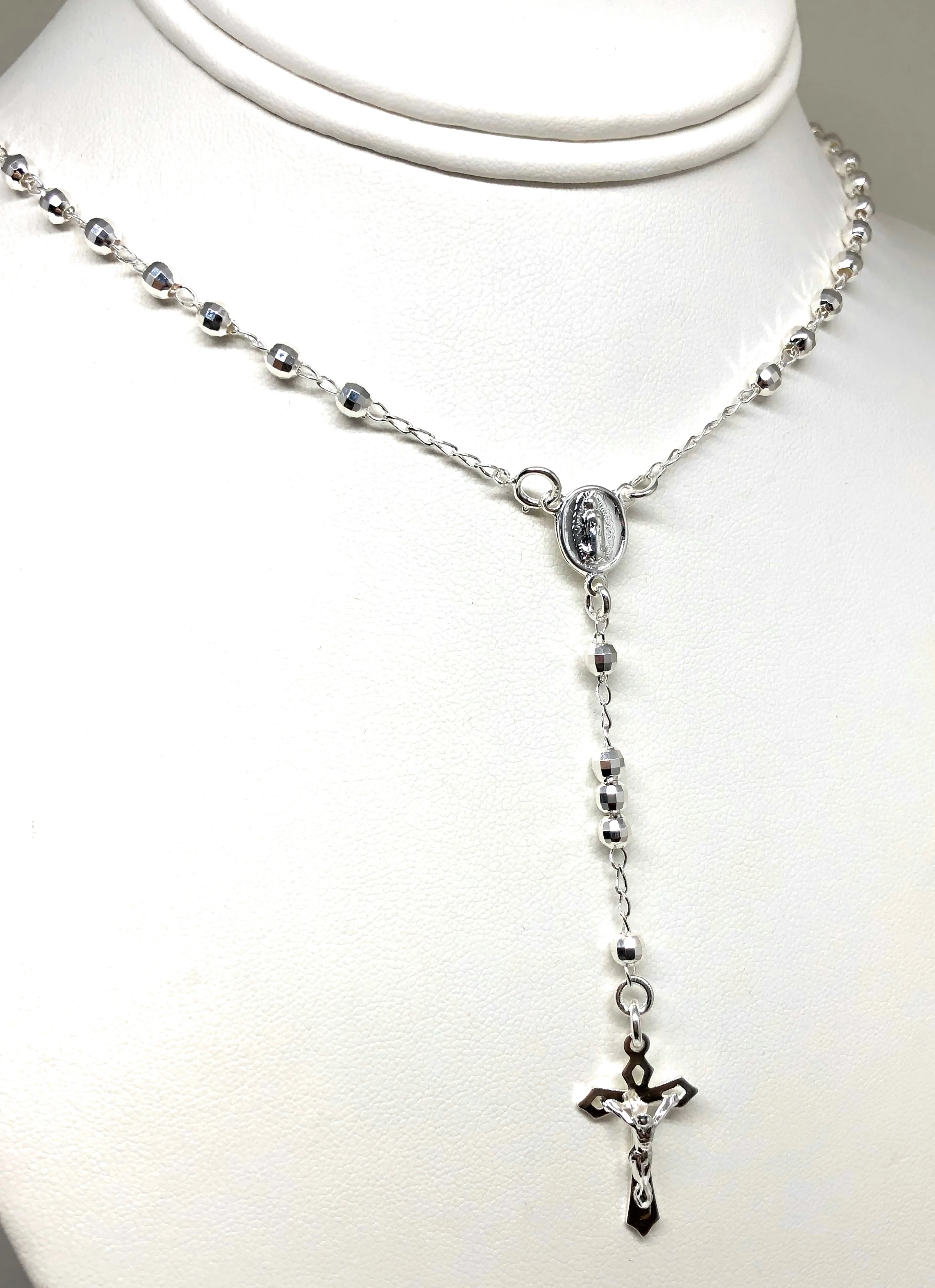.925 Silver Virrgin Marry Rosarry Jesus Crucifix 20,24 inch 4mm Rossario - Image 6
