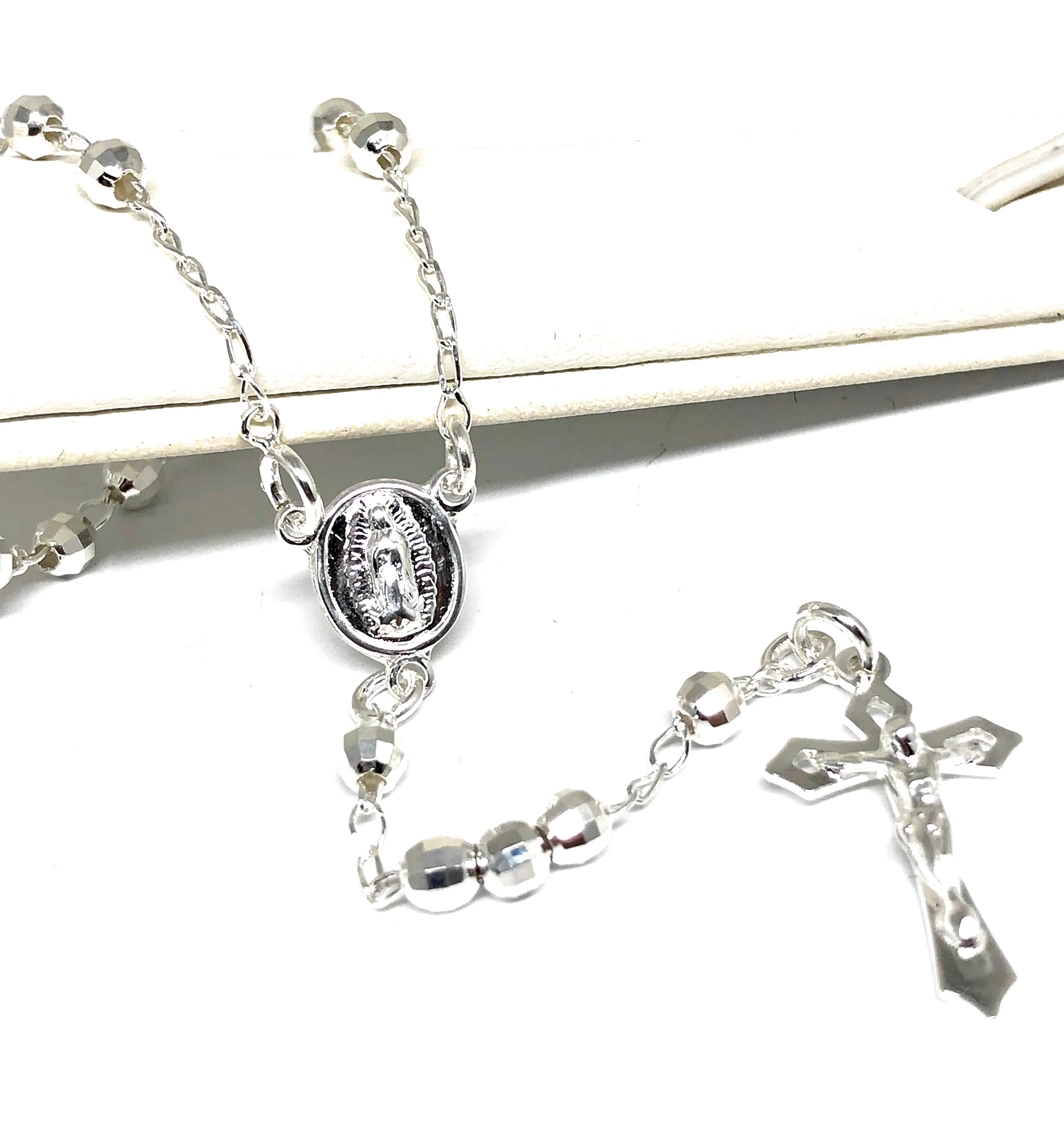 .925 Silver Virrgin Marry Rosarry Jesus Crucifix 20,24 inch 4mm Rossario - Image 7