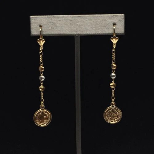 Gold Plated Tri-Color San Benito Saint Benedict Earrings / Aretes De Oro Laminado De San Benito Tres Colores - Image 3