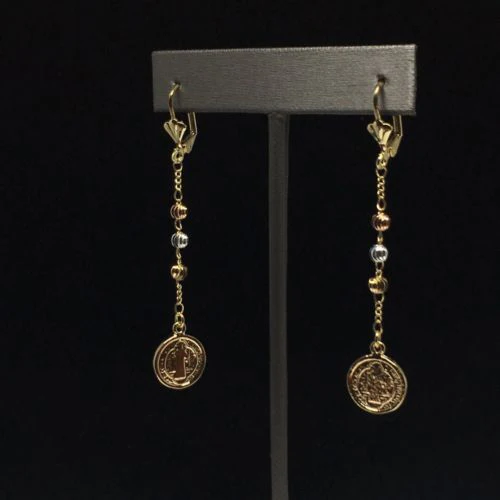 Gold Plated Tri-Color San Benito Saint Benedict Earrings / Aretes De Oro Laminado De San Benito Tres Colores - Image 4