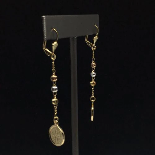 Gold Plated Tri-Color San Benito Saint Benedict Earrings / Aretes De Oro Laminado De San Benito Tres Colores - Image 5