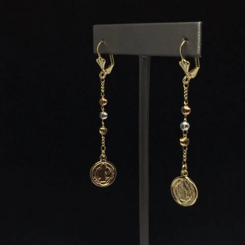 Gold Plated Tri-Color San Benito Saint Benedict Earrings / Aretes De Oro Laminado De San Benito Tres Colores - Image 6