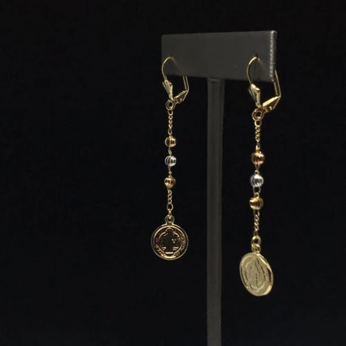 Gold Plated Tri-Color San Benito Saint Benedict Earrings / Aretes De Oro Laminado De San Benito Tres Colores - Image 7