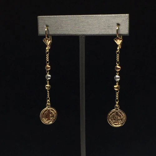 Gold Plated Tri-Color San Benito Saint Benedict Earrings / Aretes De Oro Laminado De San Benito Tres Colores - Image 9