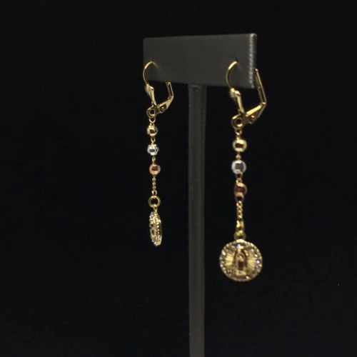 Gold Plated Virgin Mary Earrings with White Stones / Aretes De Oro Laminado De Virgen De Guadalupe Tres Colores Piedras Blancas - Image 10