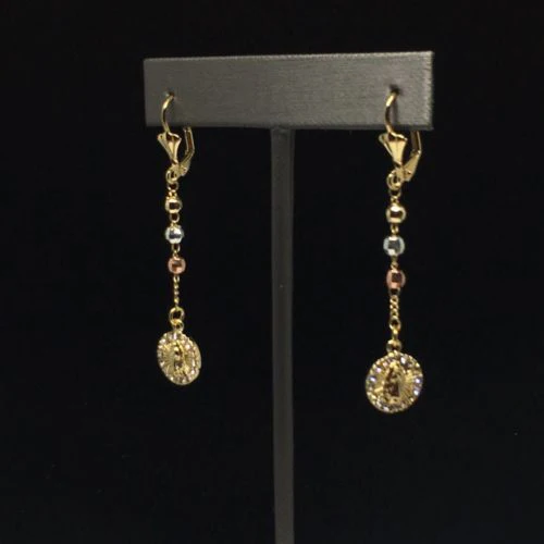 Gold Plated Virgin Mary Earrings with White Stones / Aretes De Oro Laminado De Virgen De Guadalupe Tres Colores Piedras Blancas - Image 5