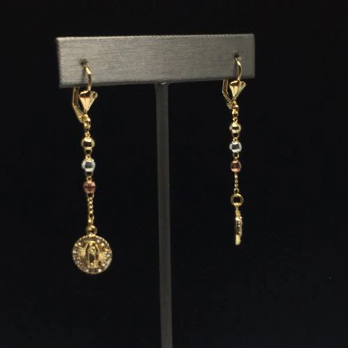 Gold Plated Virgin Mary Earrings with White Stones / Aretes De Oro Laminado De Virgen De Guadalupe Tres Colores Piedras Blancas - Image 6