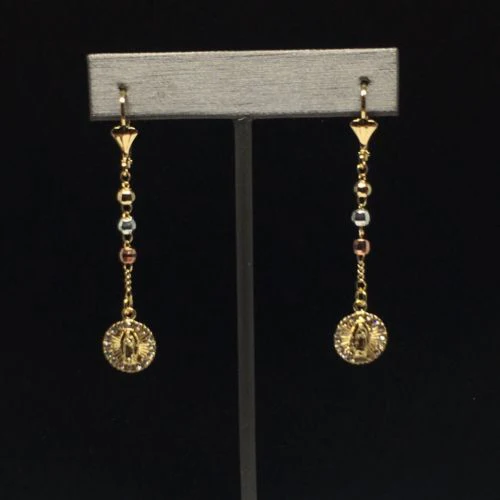 Gold Plated Virgin Mary Earrings with White Stones / Aretes De Oro Laminado De Virgen De Guadalupe Tres Colores Piedras Blancas - Image 8