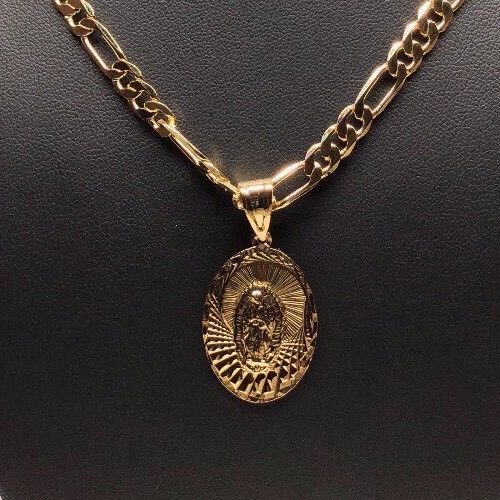 Gold Plated Small Virgin Mary Pendant with 26" Chain / Virgen De Guadalupe Medalla Cadena De 26” Oro Laminado - Image 2