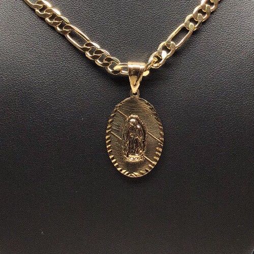 Gold Plated Small Virgin Mary Pendant with 24" Chain Virgen De Guadalupe Medalla - Image 2