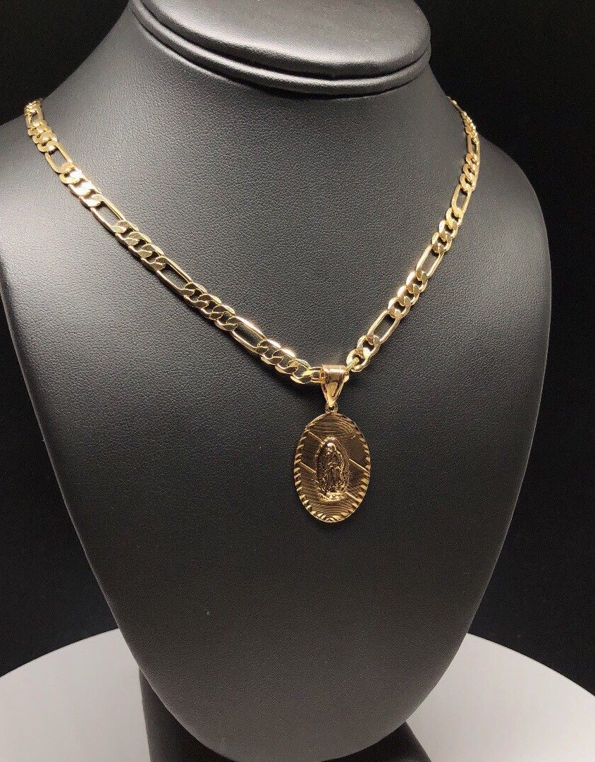 Gold Plated Small Virgin Mary Pendant with 24" Chain Virgen De Guadalupe Medalla - Image 3