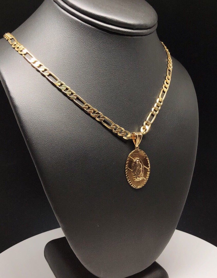 Gold Plated Small Virgin Mary Pendant with 24" Chain Virgen De Guadalupe Medalla - Image 4