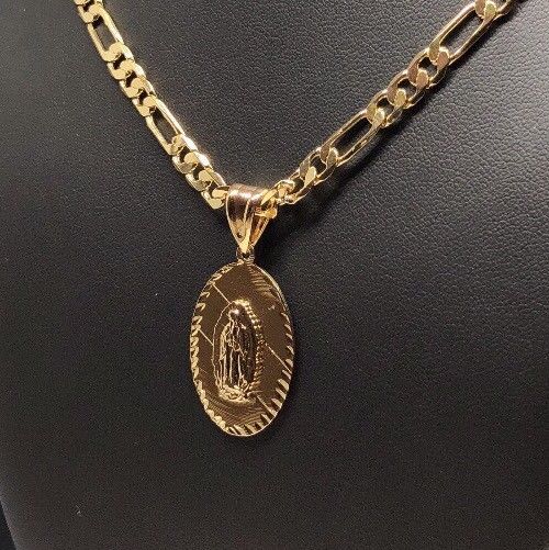 Gold Plated Small Virgin Mary Pendant with 24" Chain Virgen De Guadalupe Medalla - Image 5