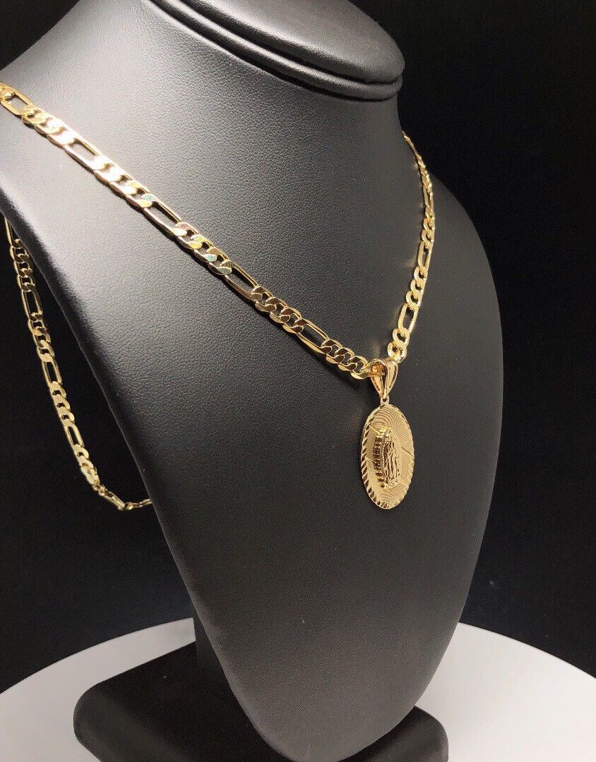 Gold Plated Small Virgin Mary Pendant with 24" Chain Virgen De Guadalupe Medalla - Image 6
