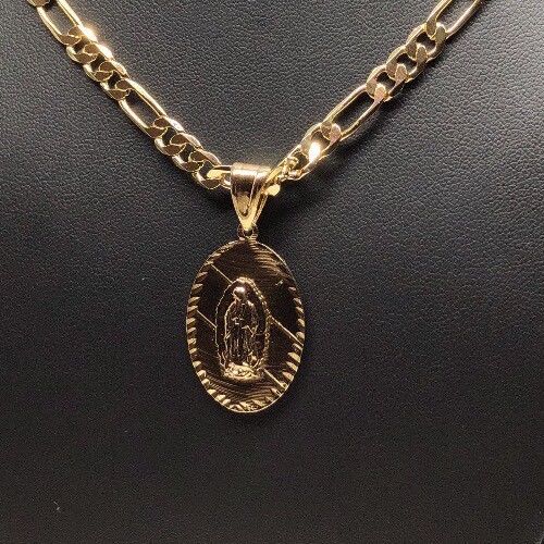 Gold Plated Small Virgin Mary Pendant with 24" Chain Virgen De Guadalupe Medalla - Image 7