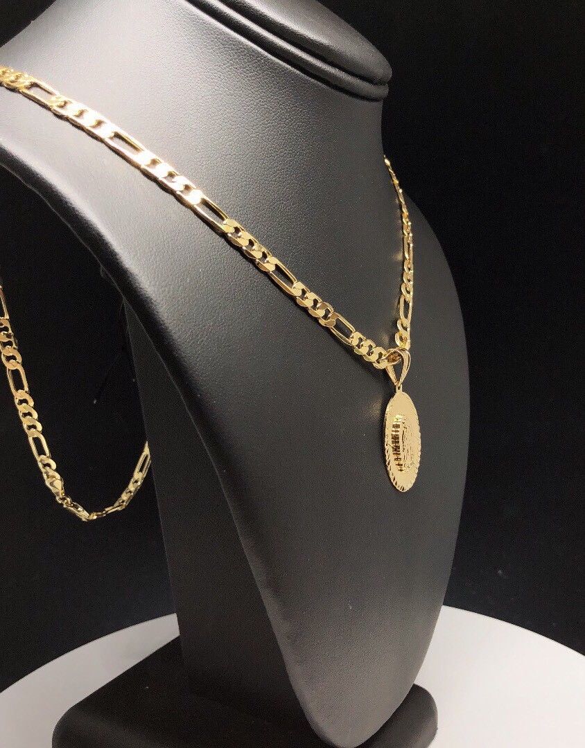 Gold Plated Small Virgin Mary Pendant with 24" Chain Virgen De Guadalupe Medalla - Image 8