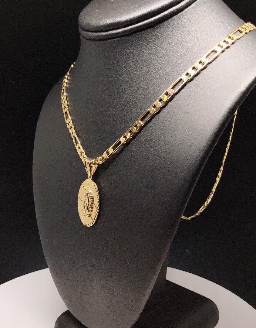 Gold Plated Small Virgin Mary Pendant with 24" Chain Virgen De Guadalupe Medalla - Image 9