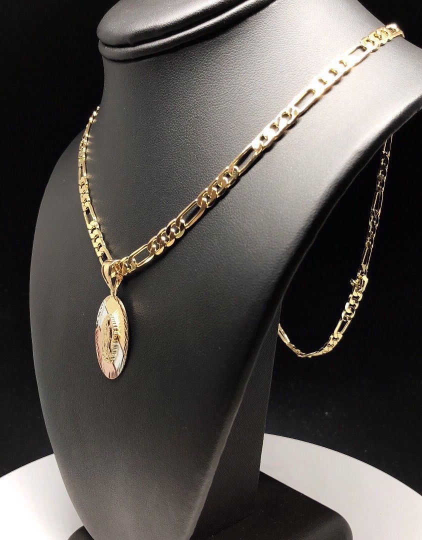 Gold Plated Small Tri-Color Virgin Mary Pendant with 26" Chain / Virgen De Guadalupe Tres Colores Medalla Cadena De 26” Oro Laminado - Image 11
