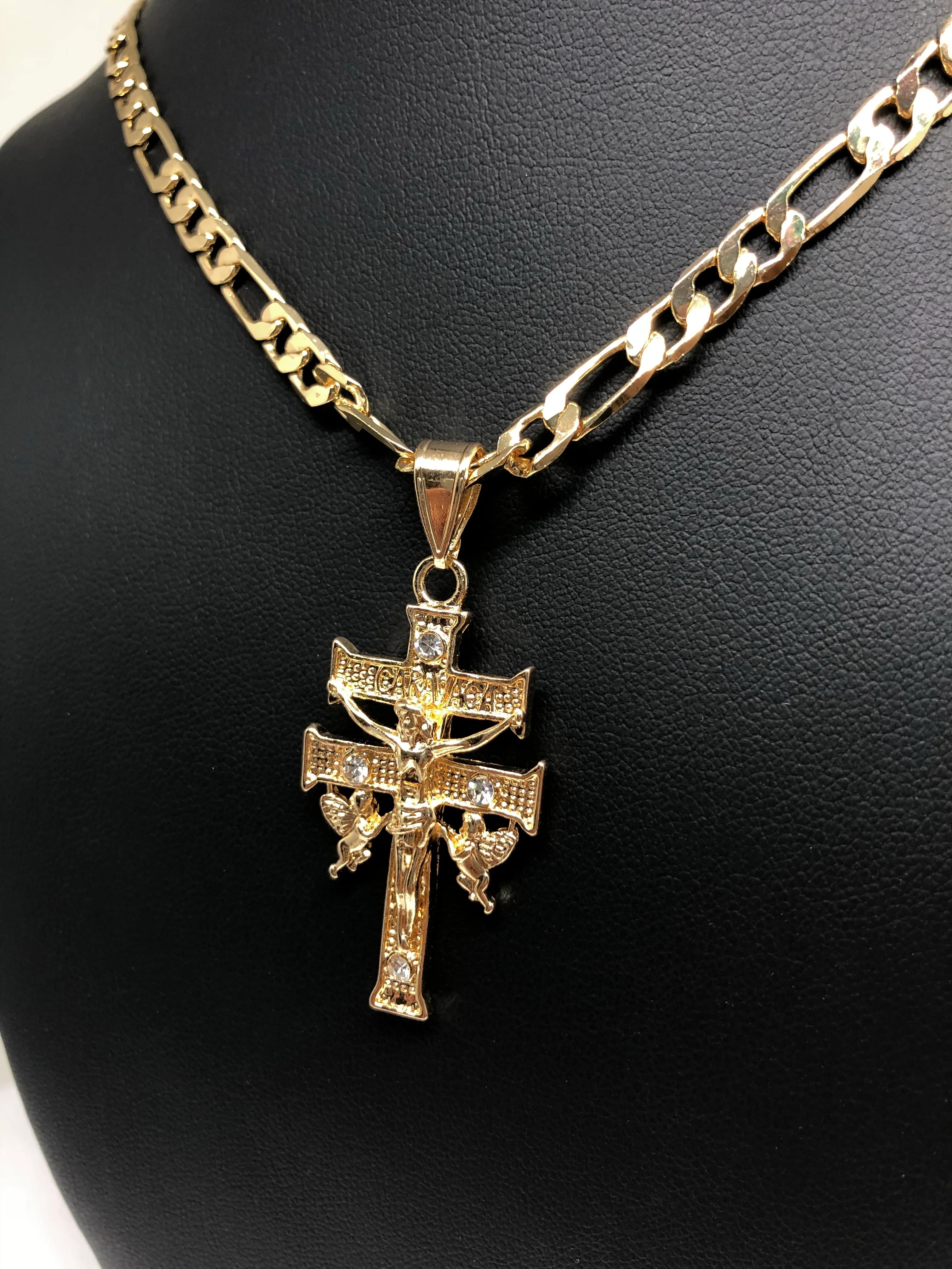 Gold Plate Caravaca Cross Jesus Crucifix 26" Chain / Caravaca Cruz Crucifijo Cadena Oro Lamindo 26" - Image 3