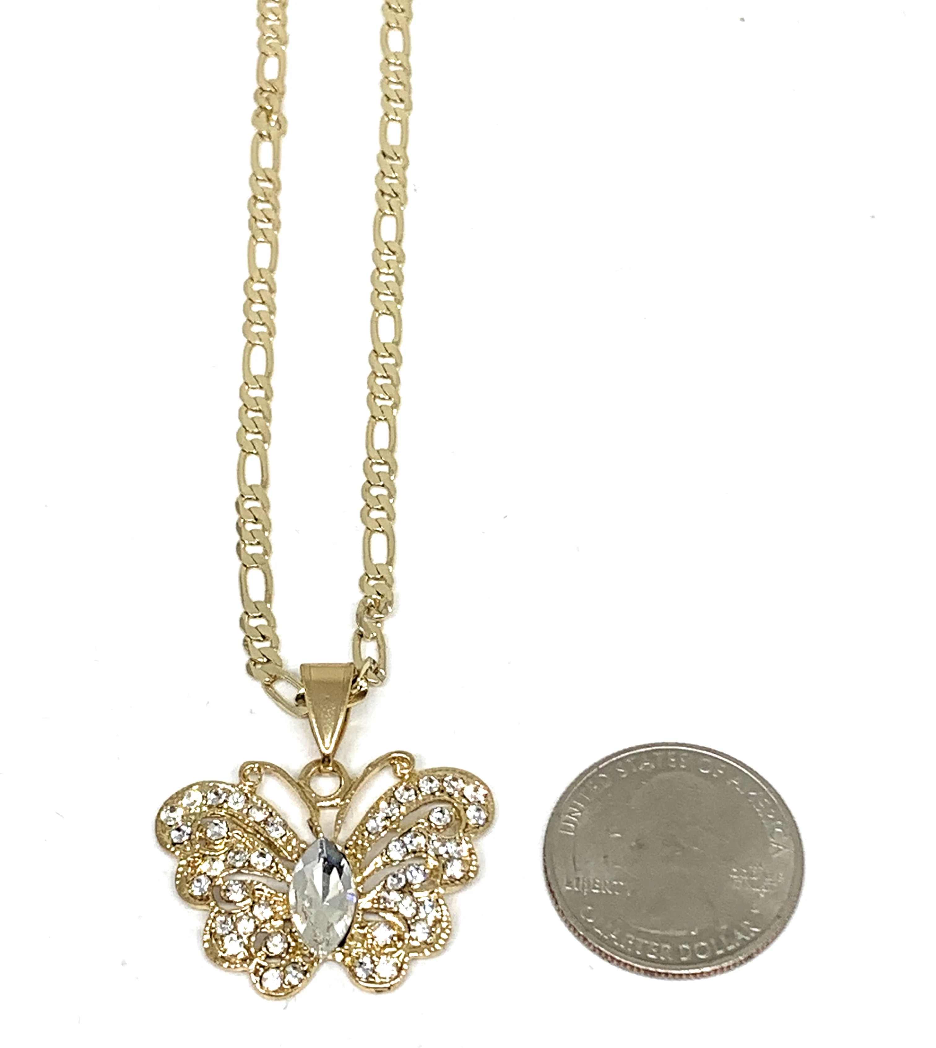 Gold Plated Butterfly CZ Pendant Necklace Chain 24” - Image 2