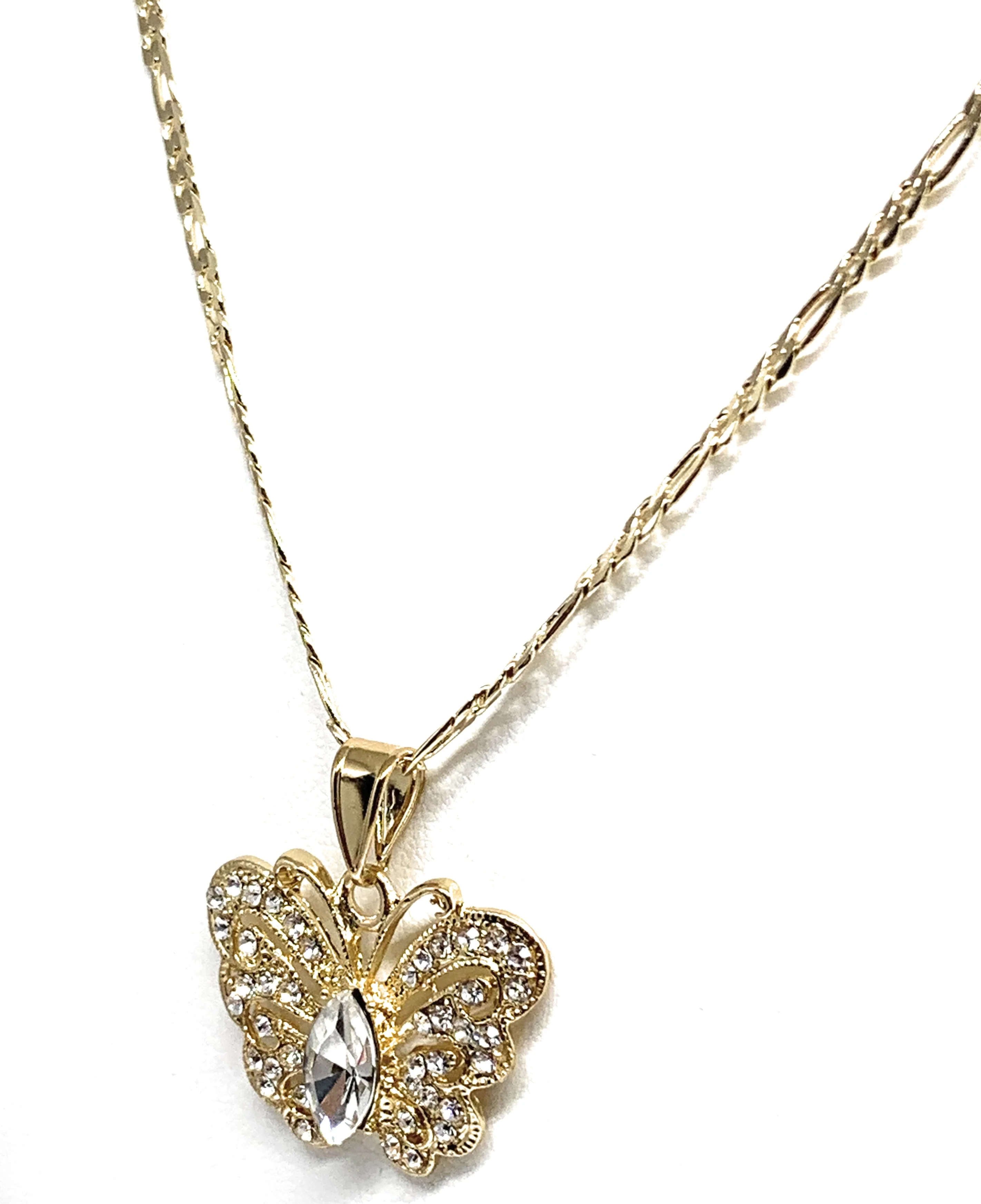 Gold Plated Butterfly CZ Pendant Necklace Chain 24” - Image 5