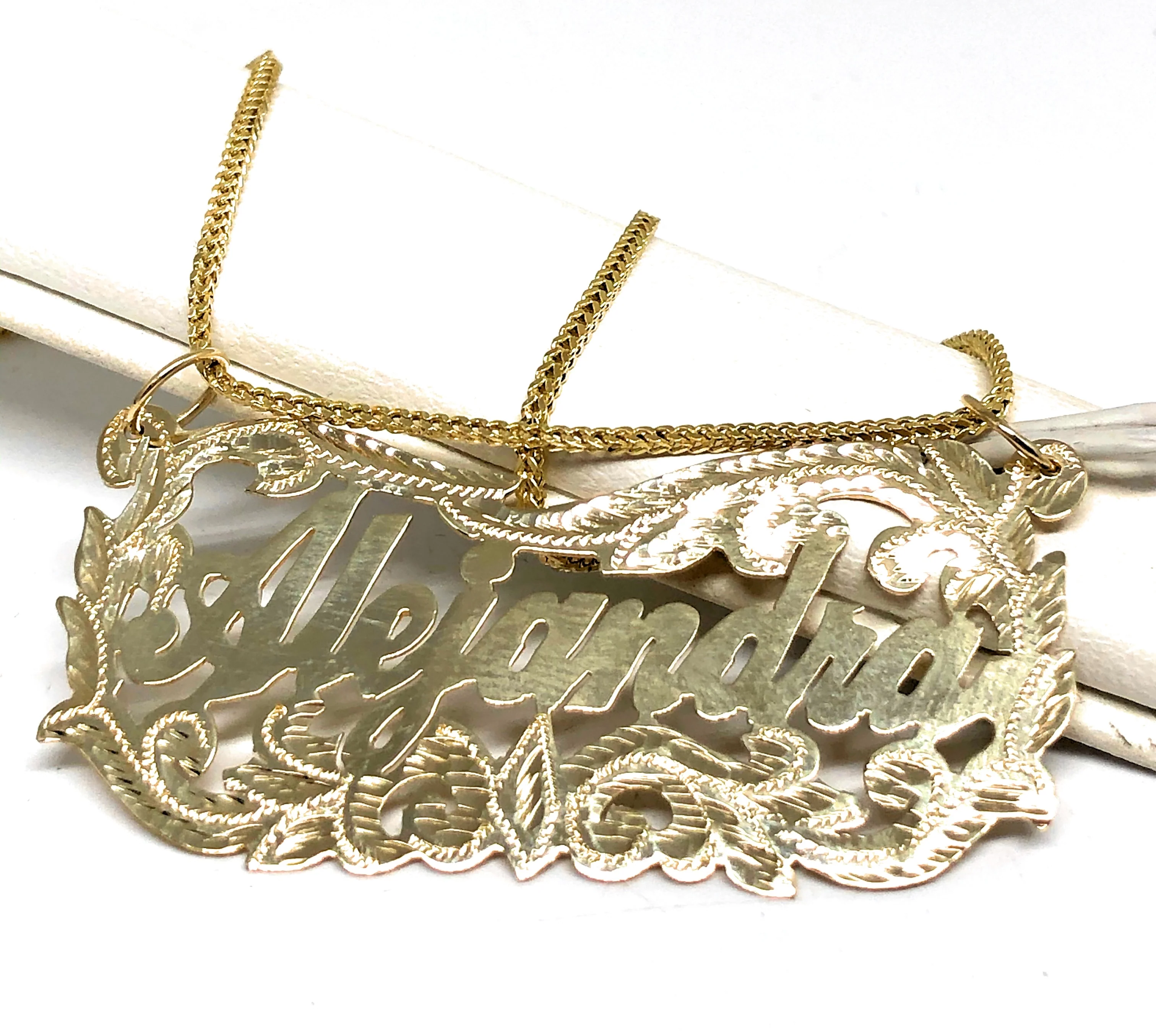 10k Solid Gold Yellow Custom Nameplate Pendant Necklace with Chain Options - Image 10