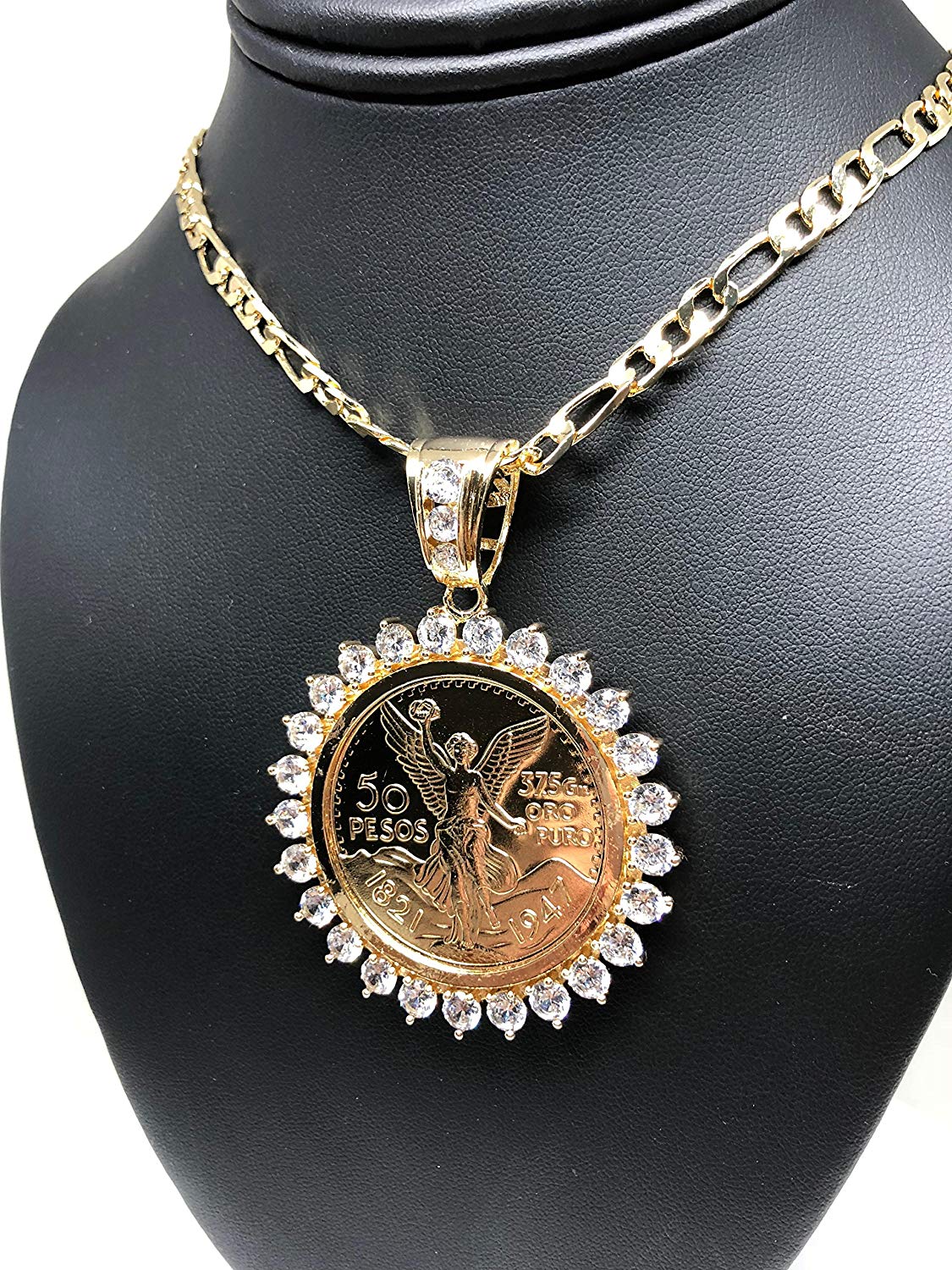 Gold Plated Coin Centenario Mexicano Moneda 50 Pesos Pendant Chain CZ Oro Cadena 26" - Image 6