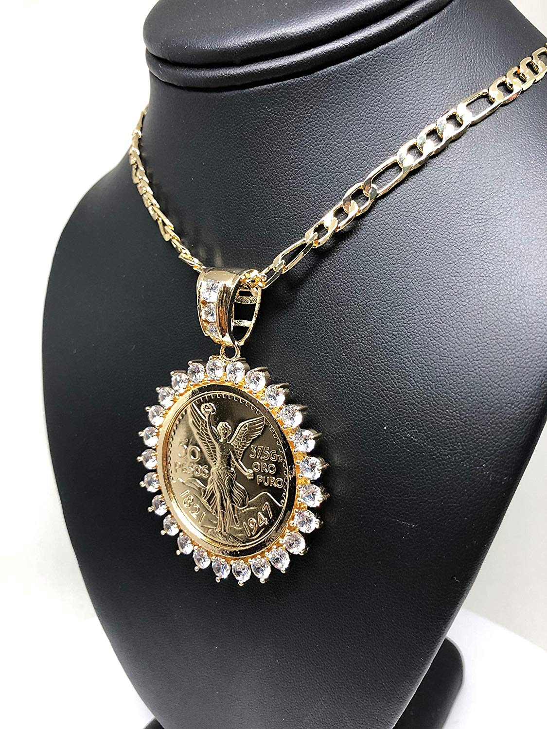 Gold Plated Coin Centenario Mexicano Moneda 50 Pesos Pendant Chain CZ Oro Cadena 26" - Image 7