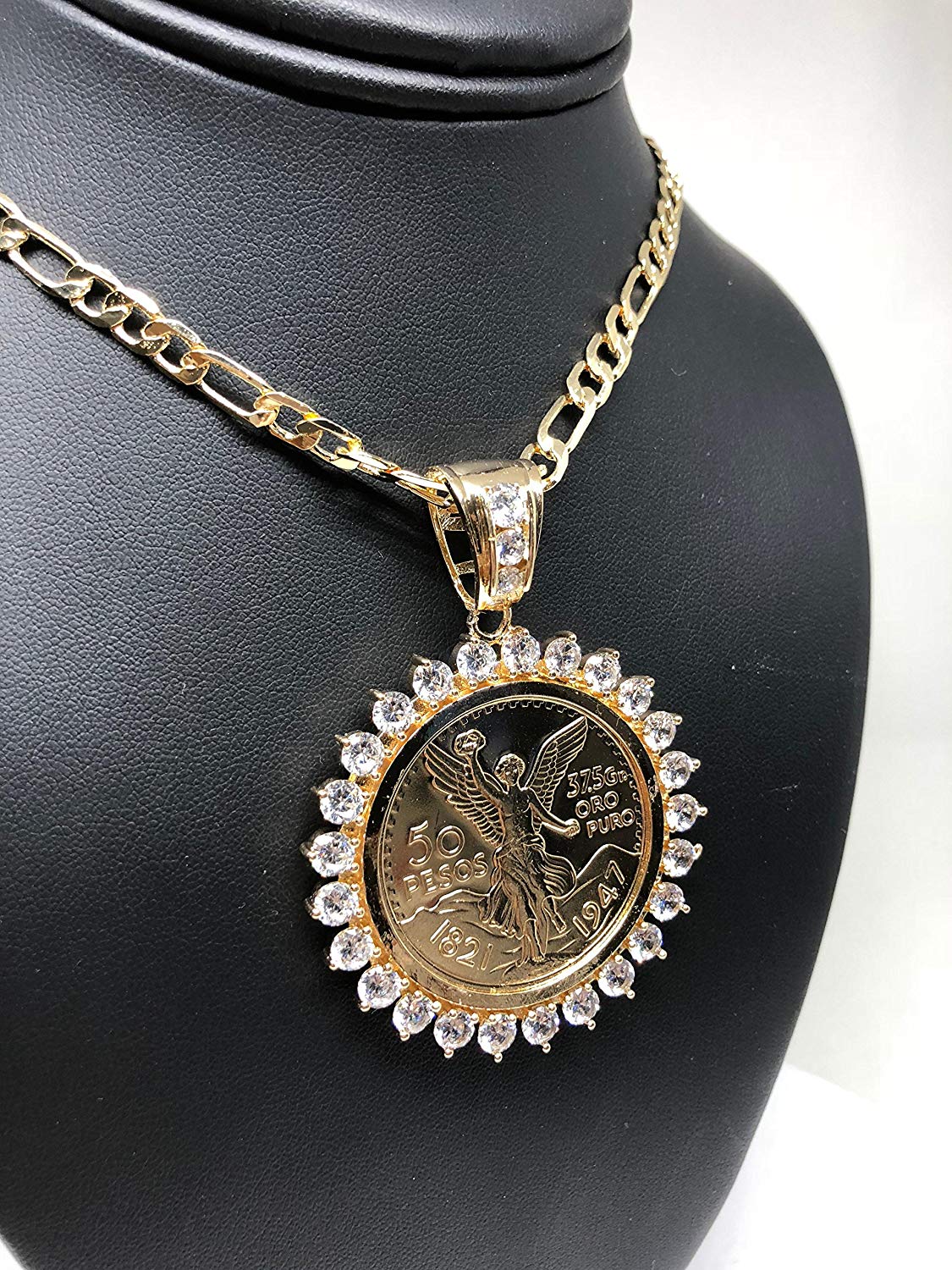 Gold Plated Coin Centenario Mexicano Moneda 50 Pesos Pendant Chain CZ Oro Cadena 26" - Image 8