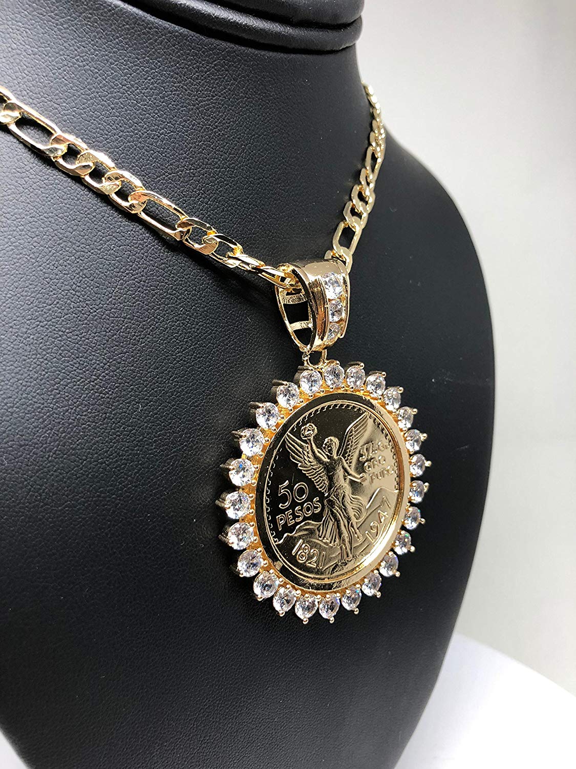 Gold Plated Coin Centenario Mexicano Moneda 50 Pesos Pendant Chain CZ Oro Cadena 26" - Image 9