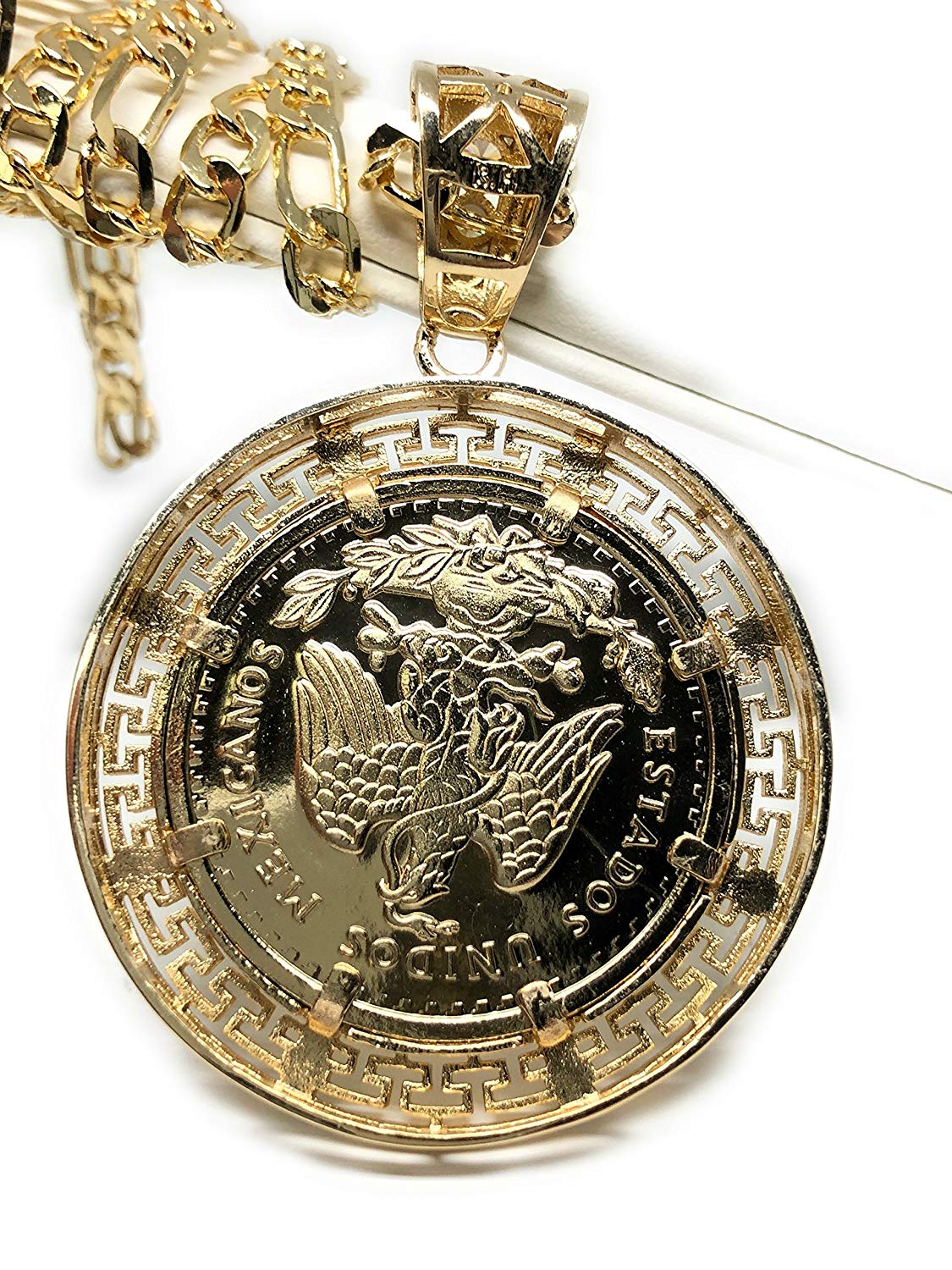 Gold Plated Coin Centenario Mexicano Moneda 50 Pesos Pendant Chain CZ Oro Cadena 26" - Image 3