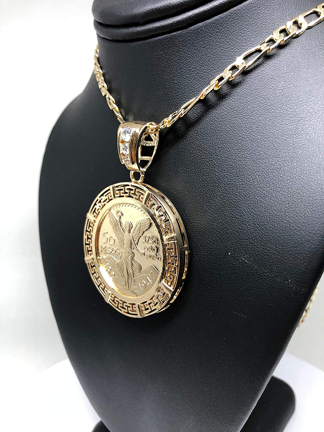 Gold Plated Coin Centenario Mexicano Moneda 50 Pesos Pendant Chain CZ Oro Cadena 26" - Image 4