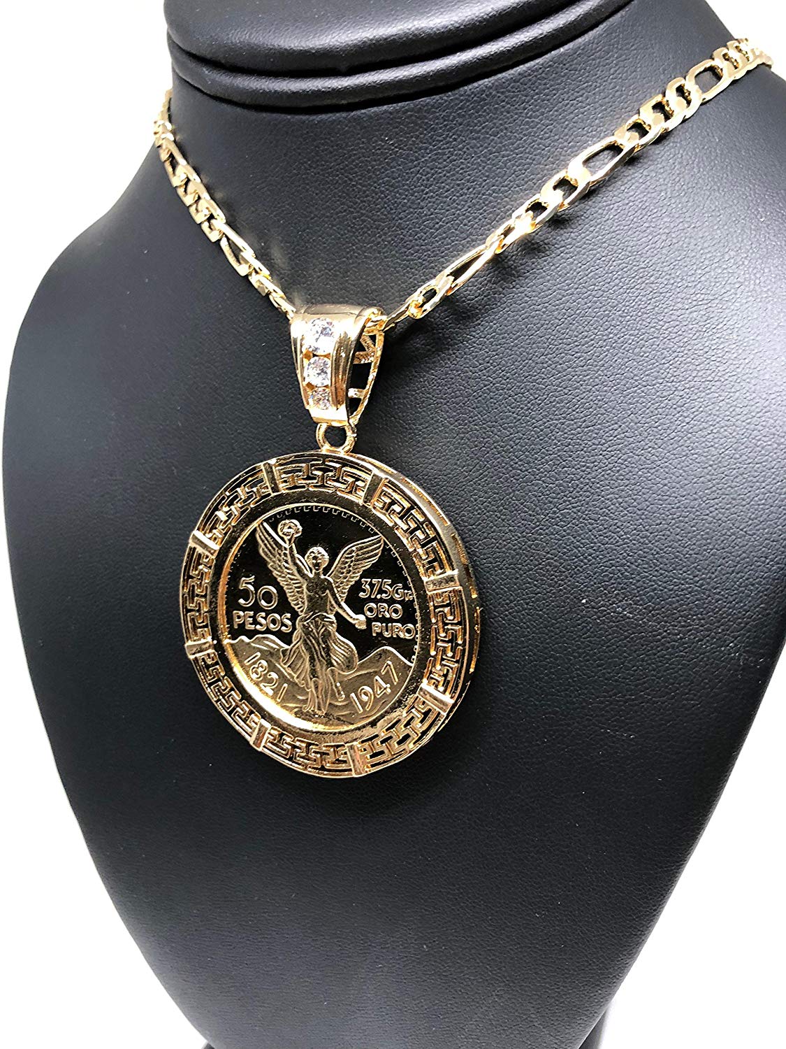 Gold Plated Coin Centenario Mexicano Moneda 50 Pesos Pendant Chain CZ Oro Cadena 26" - Image 5