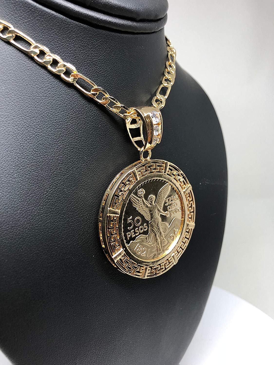Gold Plated Coin Centenario Mexicano Moneda 50 Pesos Pendant Chain CZ Oro Cadena 26" - Image 6