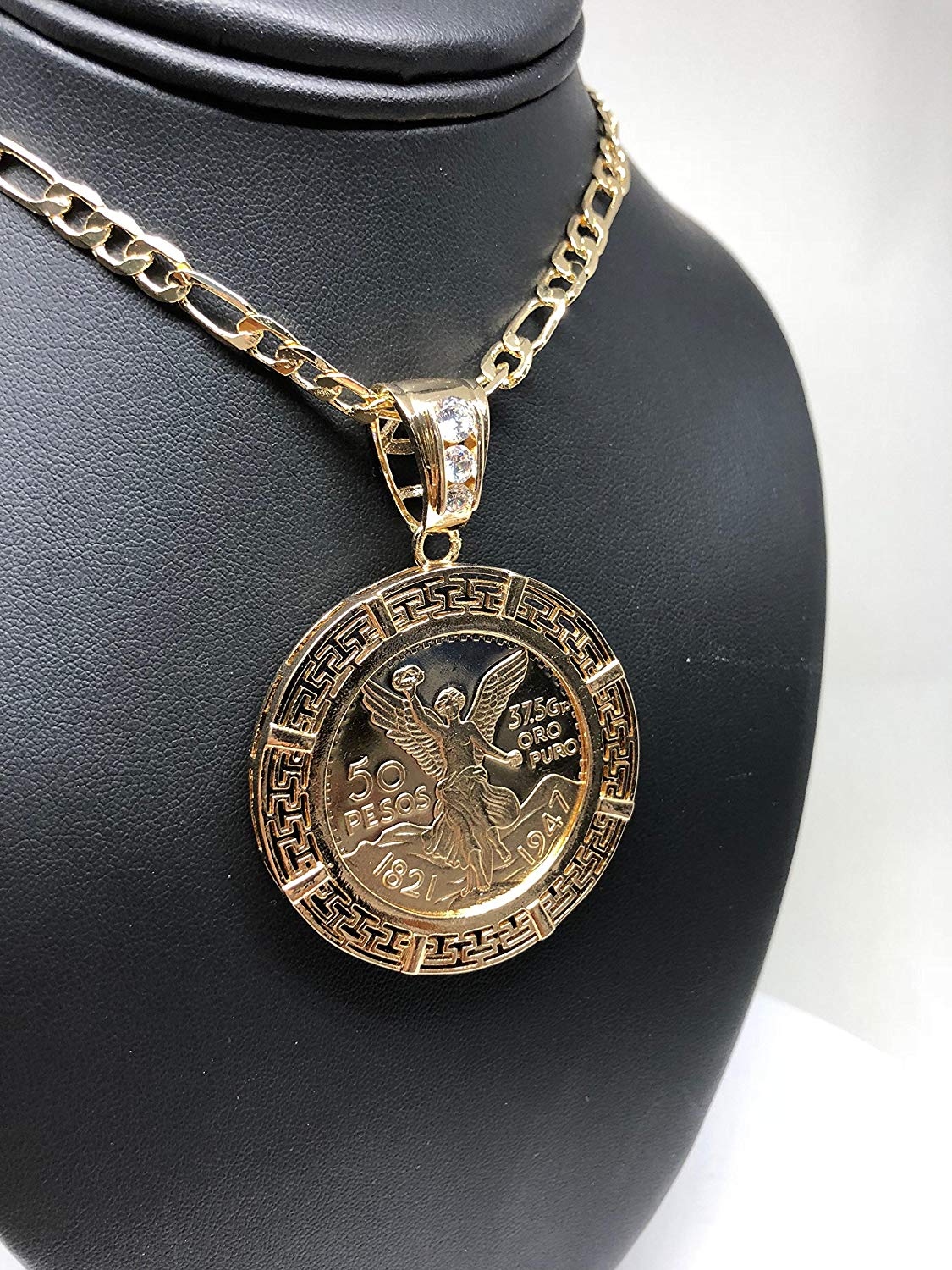 Gold Plated Coin Centenario Mexicano Moneda 50 Pesos Pendant Chain CZ Oro Cadena 26" - Image 7