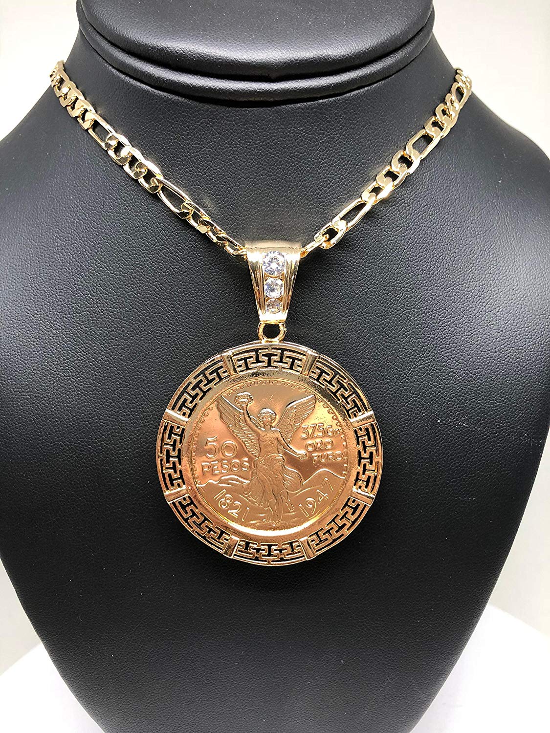 Gold Plated Coin Centenario Mexicano Moneda 50 Pesos Pendant Chain CZ Oro Cadena 26" - Image 8