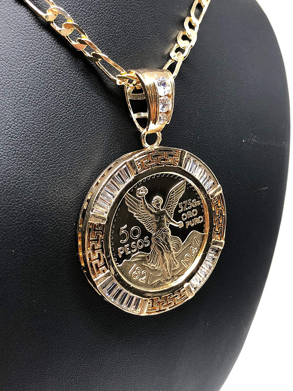 Gold Plated Coin Centenario Mexicano Moneda 50 Pesos Pendant Chain CZ Oro Cadena 26" - Image 5
