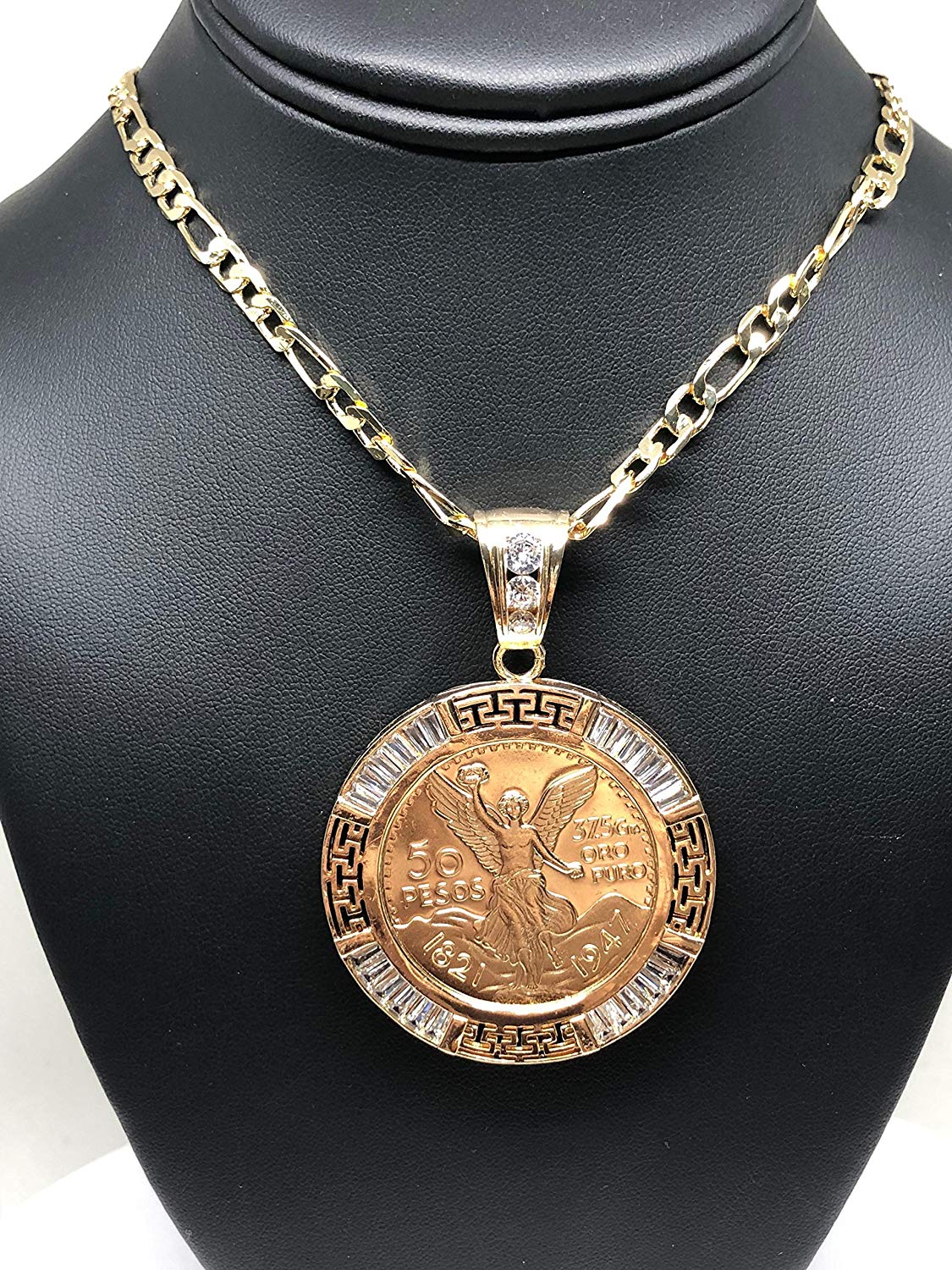 Gold Plated Coin Centenario Mexicano Moneda 50 Pesos Pendant Chain CZ Oro Cadena 26" - Image 6