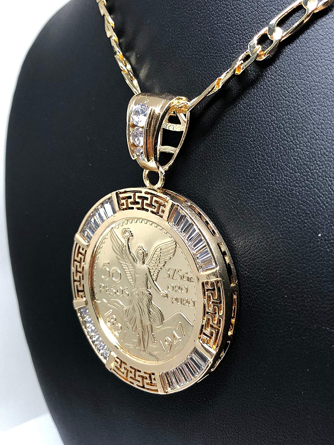 Gold Plated Coin Centenario Mexicano Moneda 50 Pesos Pendant Chain CZ Oro Cadena 26" - Image 7
