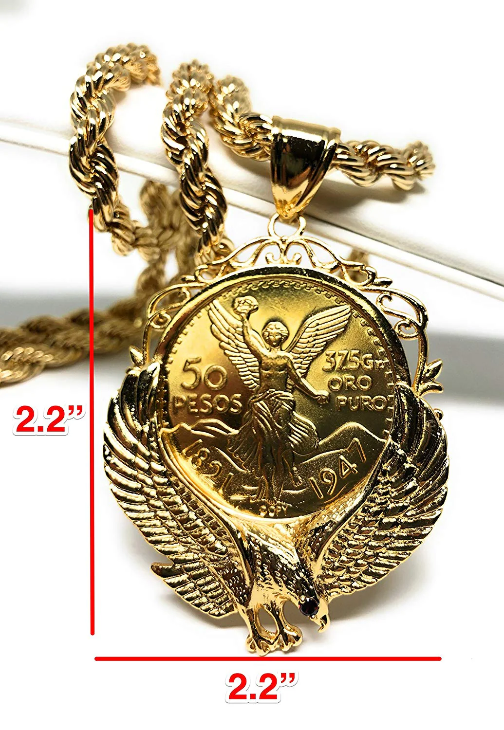 Gold Plated Mexican Coin Centenario Mexicano con Aguila Replica De Oro Laminado Con Cadena Torsal De 30" - Image 2